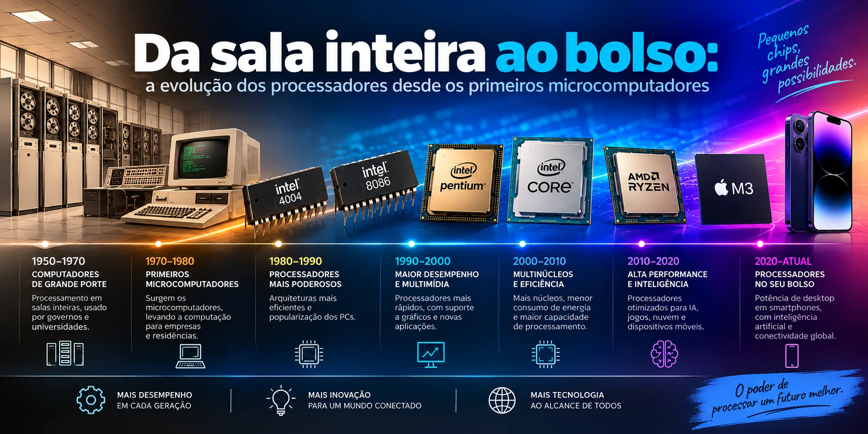 Da sala inteira ao bolso: a evolução dos processadores desde os primeiros microcomputadores